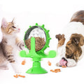 Automatic Cat Carousel Windmill Toy with Slow Food Spiller Elevated Pet Bowl for Water & Toy Teasing for Dogs & Cats