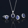 Princess Blue Sapphire Pendant Earring and Necklace Set Princess Diana Kate Middleton's Women Fine Jewelry Sets De Oro Laminado