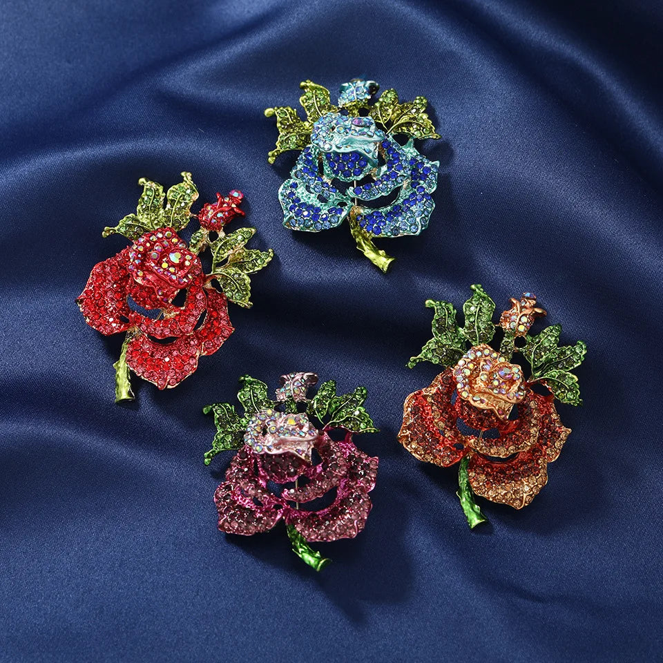 MT010263 Fashion Enamel Flower Brooch Women Rhinestones Leaf Brooch Jewelry