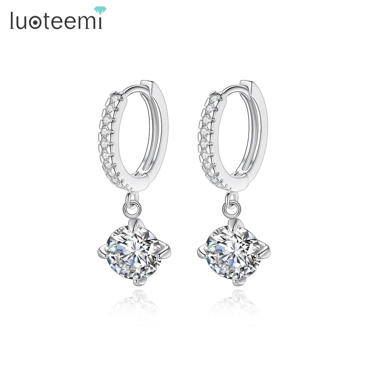 LUOTEEMI Wholesale Costume Fashion Jewelry Sweet Love Classical Loop with 8mm 2ct Round CZ Hoop Earrings