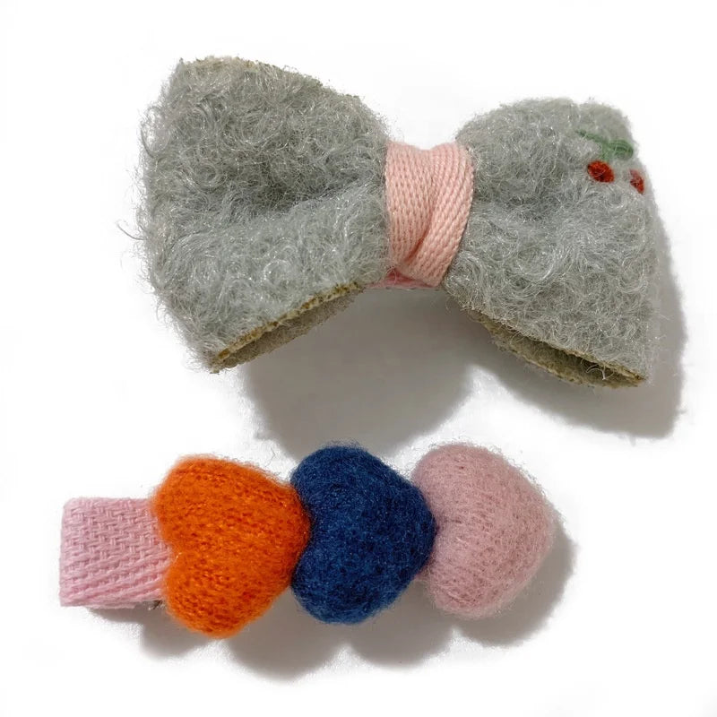New Design Cute Plaid Fur Hair Clip Cute Heart Hair Pin Fabric for Kids Hair Accessories