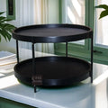 Modern Solid Wood Coffee Table Living Room 2 Tiers Black Metal Iron Handmade Easy Clean Furniture Leisure Accent Center Table