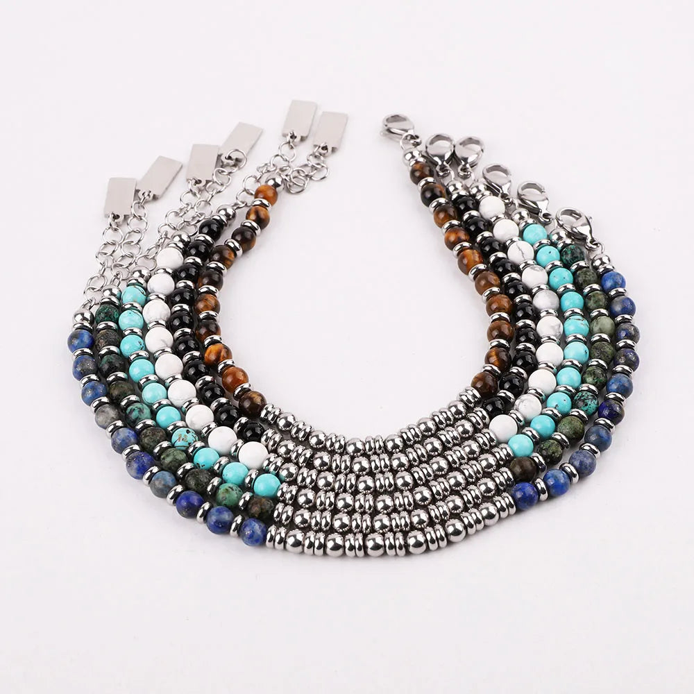 New Cute Design 4mm Stone Bracelet Beads Stainless Steel Men Bracelet JBS12586