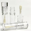 Empty Plastic Pet 5.5ml 8.2ml Round Shape clear Lip Gloss Tubes with Big Flat Brush Head with Custom logo