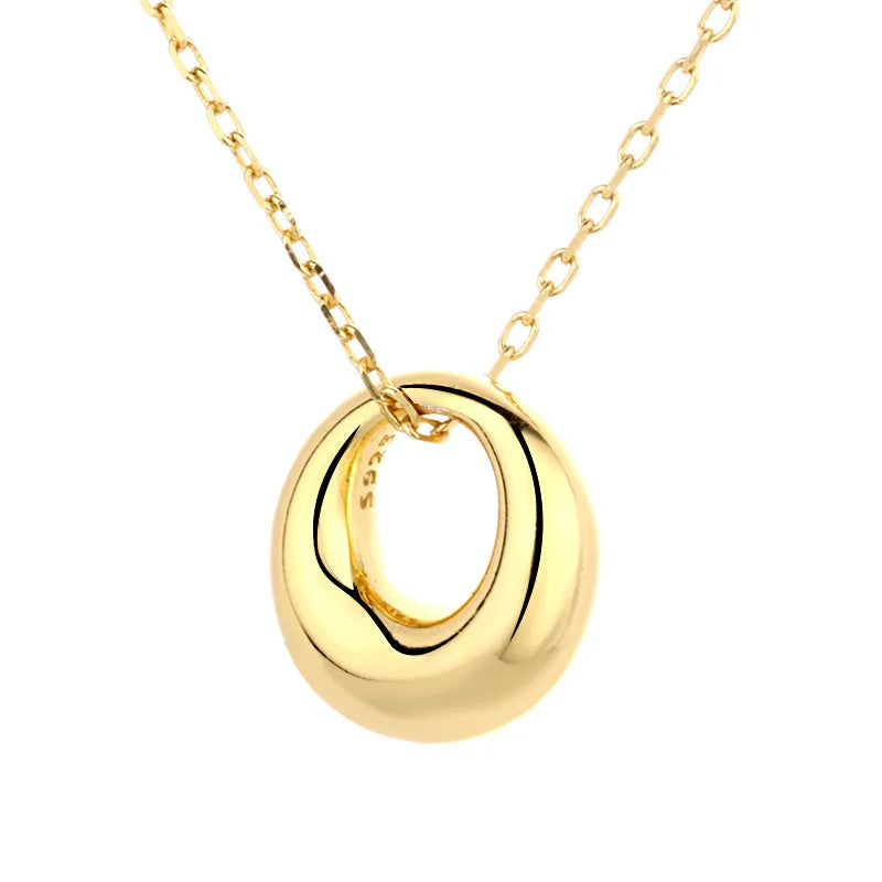 Best Selling Real 18K Gold Plated Sterling Silver Round Loop Pendant Necklace S925 Sterling Silver Circle Necklace for Women
