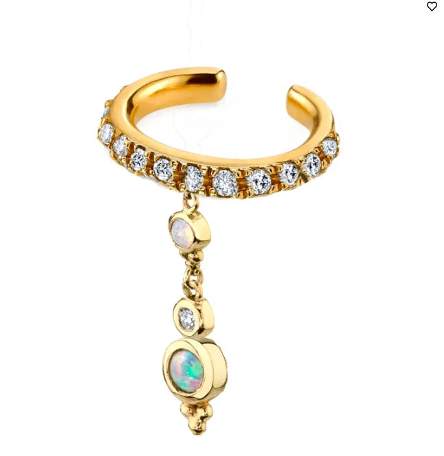 LOZRUNVE China Jewelry Manufacturer 925 Sterling Silver Zirconia Opal Chain Dangling Ear Cuff Earring