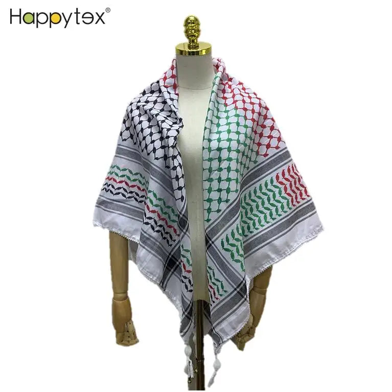 Whosale Hot Sale Unisex Palestinian Kufiya Flag Scarves square Arafat Hatta Cotton Polyester Shemagh Keffiyeh Arab Scarf Women