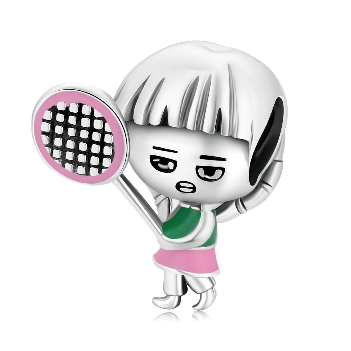 Factory Wholesale 925 Sterling Silver Tennis Girl Charm Beads Fit Bracelet Bracelet Women Fine Jewelry Making SCC2051
