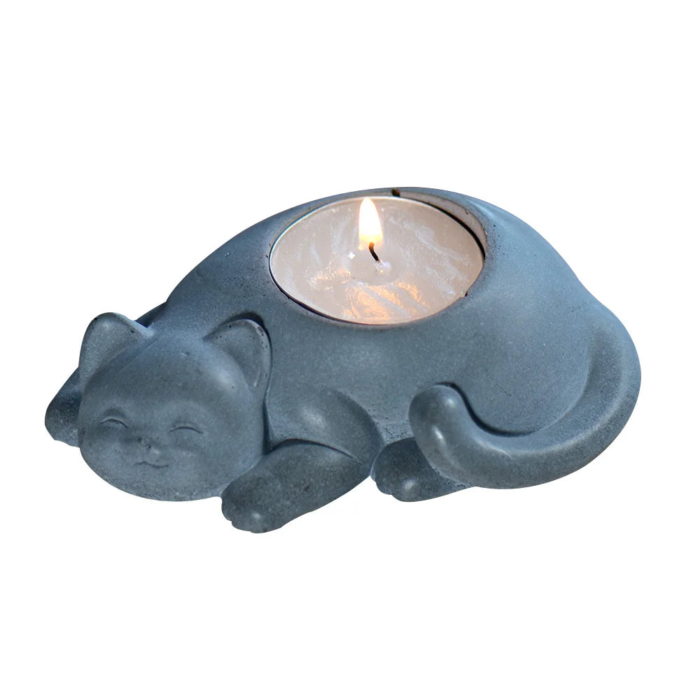 HY Cute Cat Concrete Mold for Candlestick Silicone Candle Holder Mould