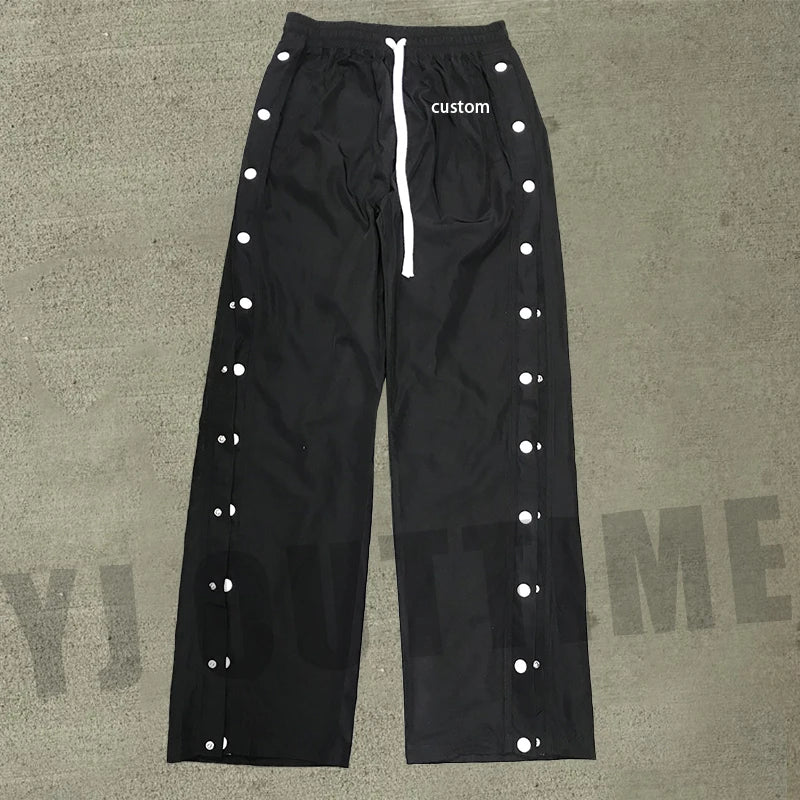 YJ Factory Wholesale Men Wide Leg Nylon Cargo Pants Custom Logo Adjustable Leg Joggers Black Y2k Loose Fit Parachute Pants Men