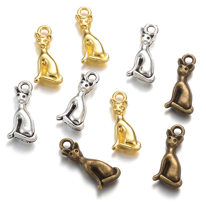 Cat Charms Antique Silver Color Pendant Fit Bracelets Necklace Jewelry Making DIY Accessories 18*8mm D961