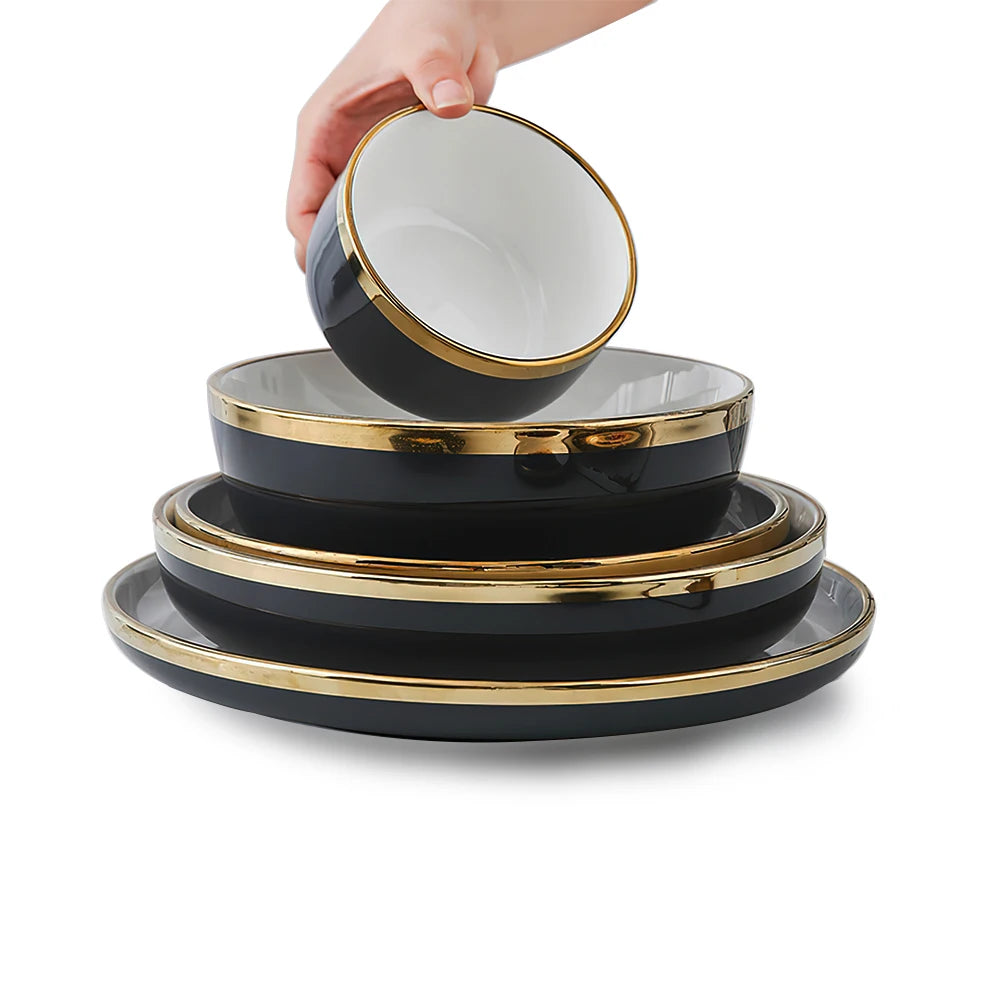 Wholesale Luxury New Product 2020 Light Black Ceramic Plate With Gold Rim