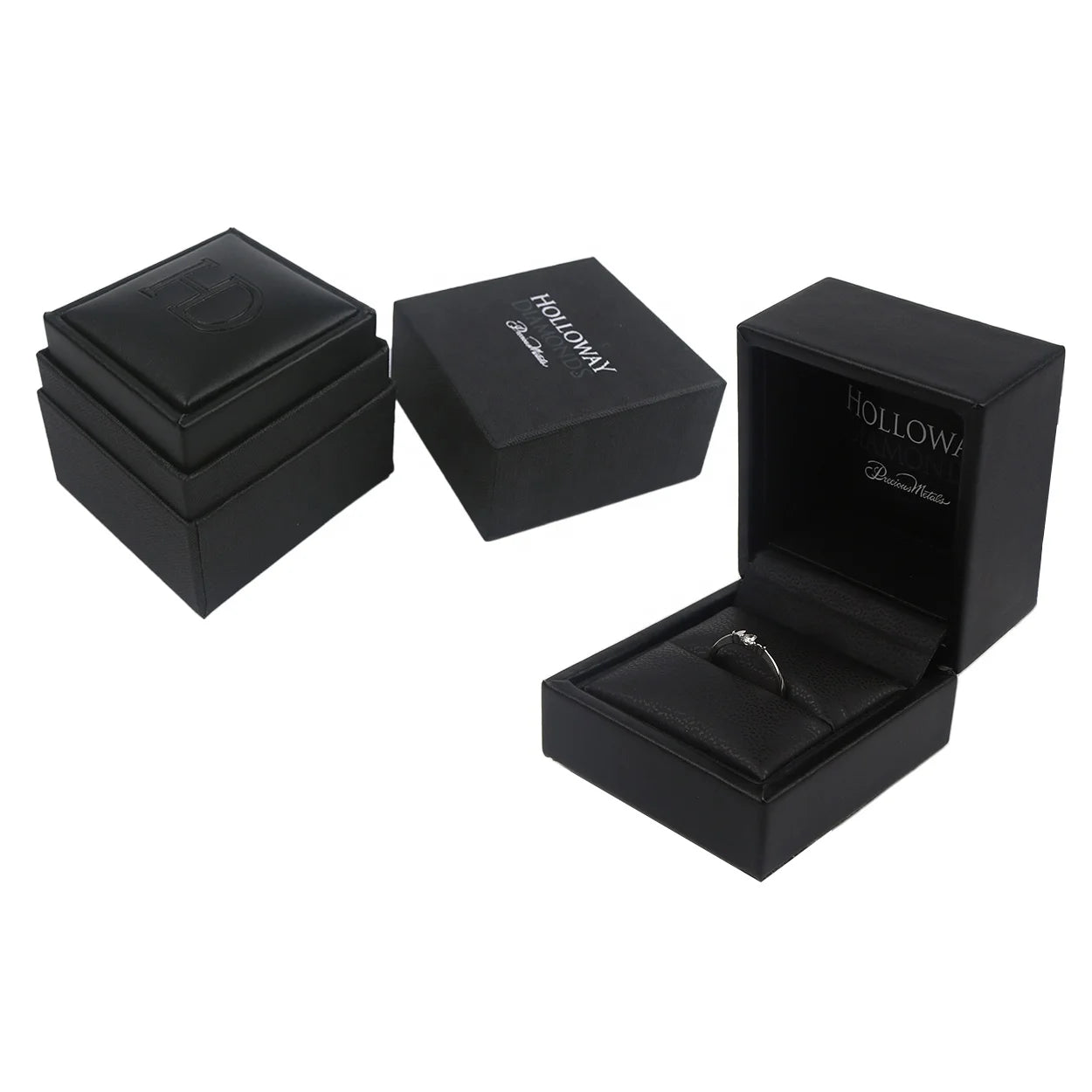 Handmade Earring & Ring Gift Box Jewelry Packaging Black Luxury Premium PU Leather Box with Custom Color and Logo 6.5x6x5.2cm