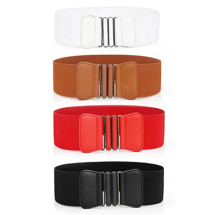 2025 New Latest Fashion Design Comfort and Style Durable Wide Elastic Band PU Leather Ladies Belt for Women's Dresses