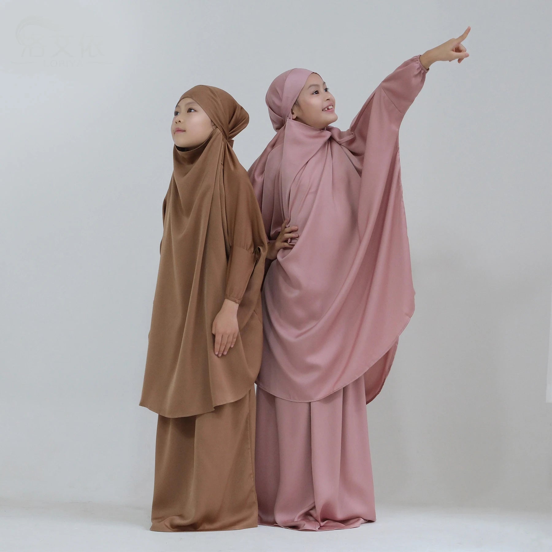 Wholesale Dubai 2 Piece Set Women Hijab Dress Abaya Muslim Khimar Jilbab Overhead Girls Kids Prayer Jilbab Prayer Abaya Set