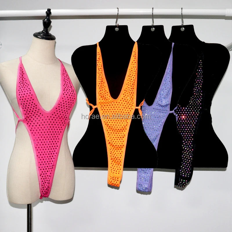 B099 Wholesale Bling Crystal Bodysuit Fashion Crystal Rhinestone Swimsuit Diamond Bikini