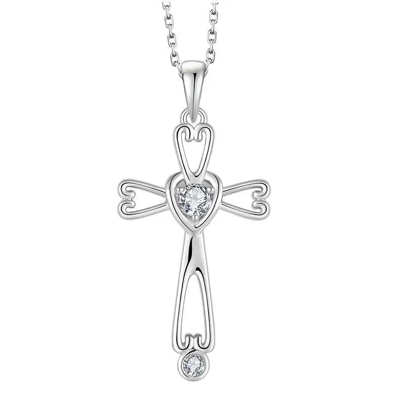 Luxury 925 Sterling Silver Lover Heart Shaped Cross Pendant Necklace Charm Pendant Necklace Cz Diamond for Women Necklaces