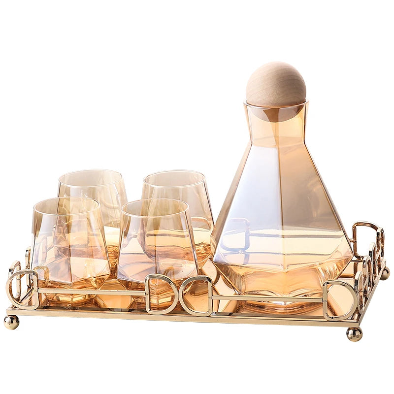 Fancy Design Diamond Shape Colorful Glass Water Cooler Mug Set for Home