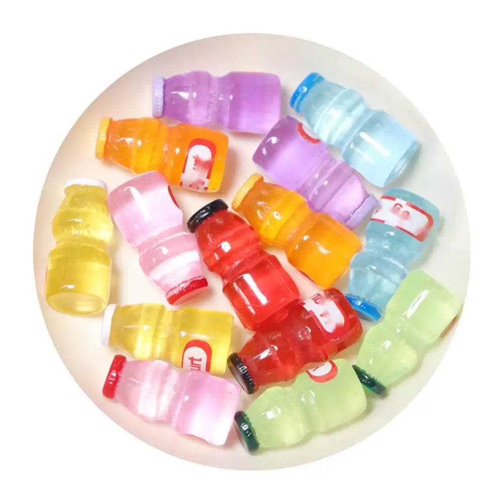 Kawaii Transparent Colorful Resin Yogurt Bottle Cute Miniature Dollhouse for Art Supply DIY Scrapbooking Craft Favor
