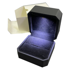 Customized Your Logo Luxury Black Octagonal LED Ring Box with Plastic/Velvet Lining 70x70x50mm
