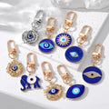 Blue Enamel Evil Eye Disc Charm Key Ring Alloy Cute Elephant Pendant Keychains for Bag Charm