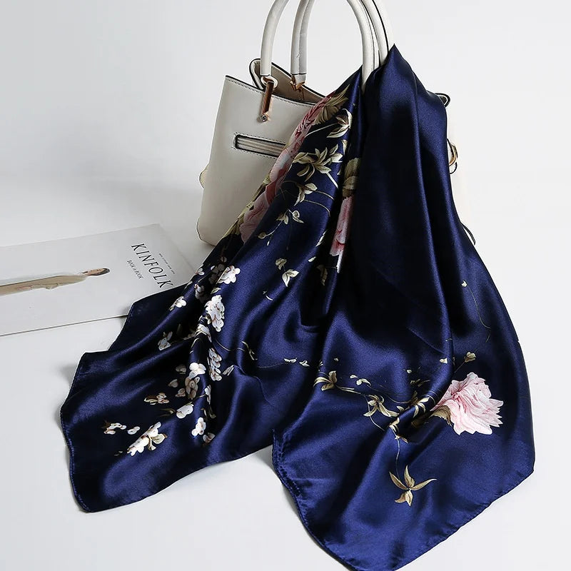Spring Autumn 90cm Square Printing Floral Handkerchief Paisley Silk Scarves Bandanas Satin Scarf Fashion Clothes Neckerchief