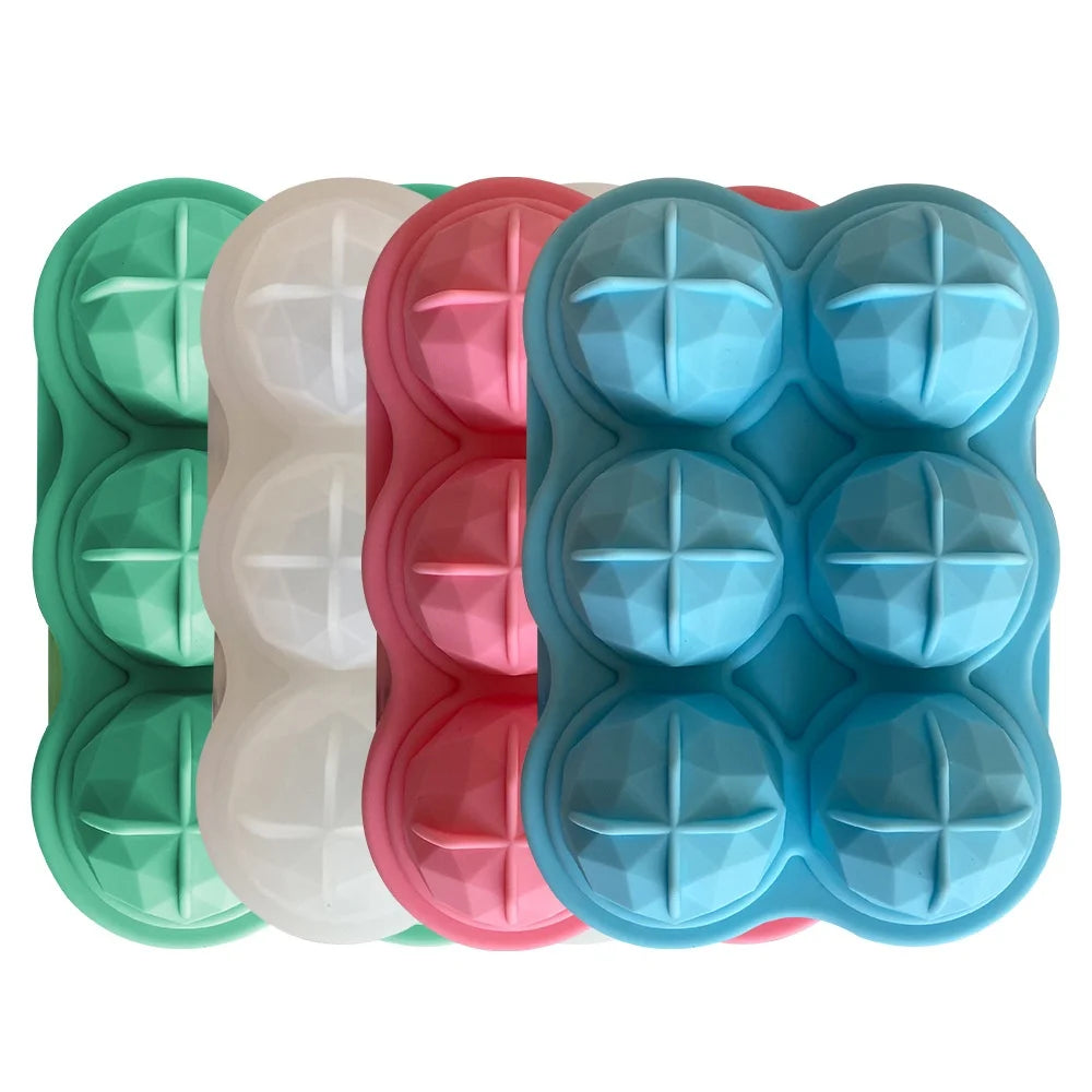 Food Grade New 3D Silicone 6 Cavity Spherical Round Ball Ice Cube Trays Mold with Lid