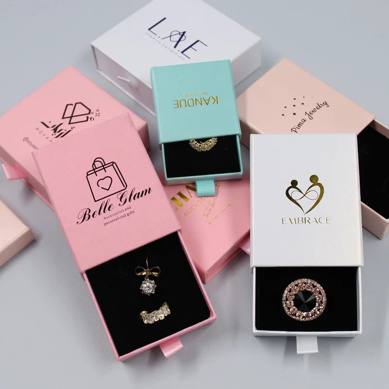 Luxury Ring Boxes Packaging Custom Cardboard Jewellery Storage Drawer Box With Logo Customisable Sliding Jewelry Gift Paper Box