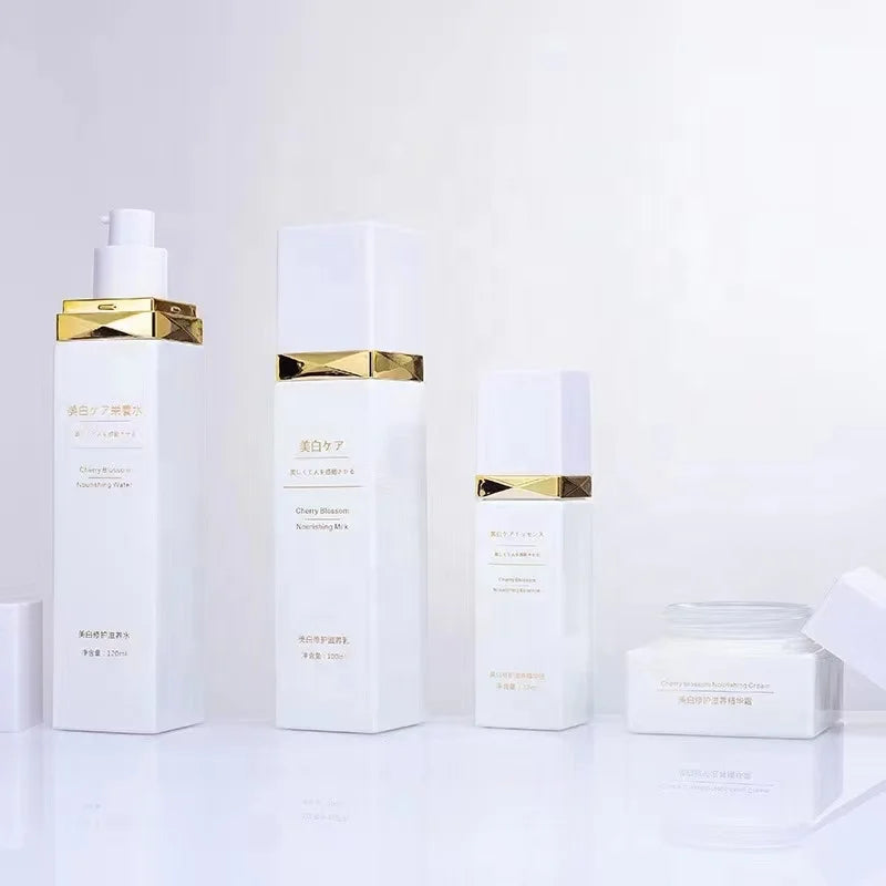Custom Design Luxury Skincare Set Square Glass Bottles & Jars with Pump Sprayer for Mascara and Cosmetic Packaging