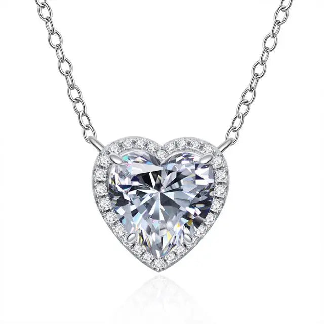 Heart Shape Birthstone Necklace Love Cubic Zirconia Pendant Silver Necklace for Women