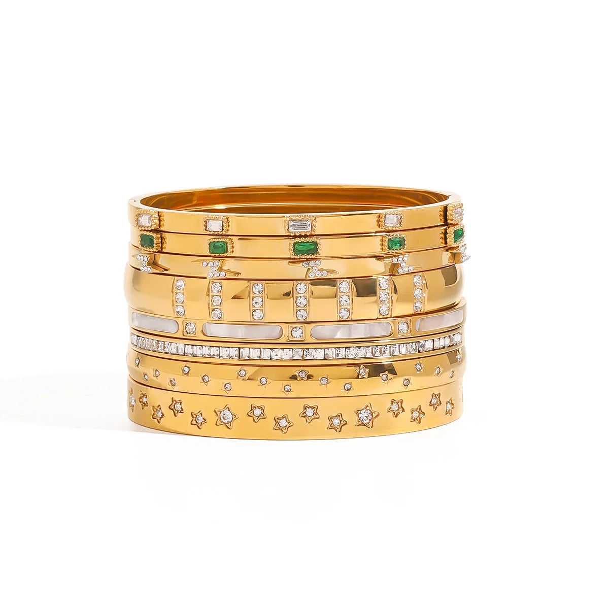 Hypoallergenic 18K Gold Plated Stainless Steel Fashion Geometric Inlaid Zircon Jewelry Cuff Bangle Bracelets for Women