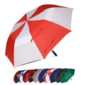 Wholesale Promotional Double Layer Red and White Windproof Sun Umbrella 2-Fold Folding Golf Umbrella With Display Stand Logo