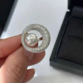 New Sparkling Full Diamond & Zircon Ring with Natural Freshwater Pearl Unlimited Finger Circumference Opening Design