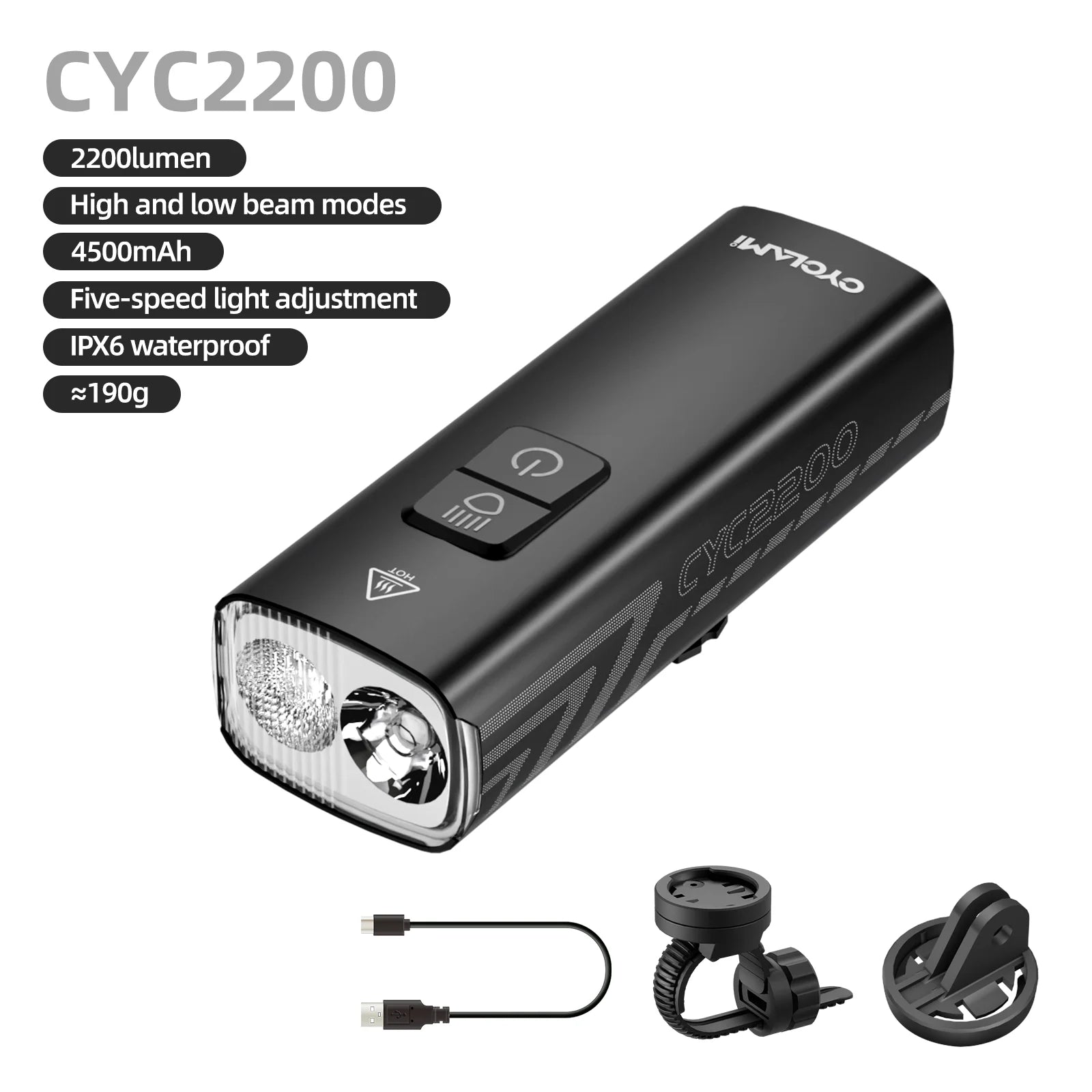 CYCLAMI Light LED Cycling Front Light 2200 Lumen High Brightness Multi-Function Road MTB Cycling Safety Bike Flashlight