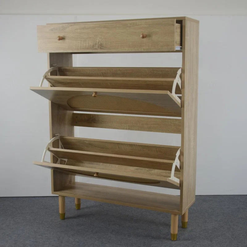Portable Free Standing Wooden Rotating Shoe Rack Living Room Furniture for Home Storage