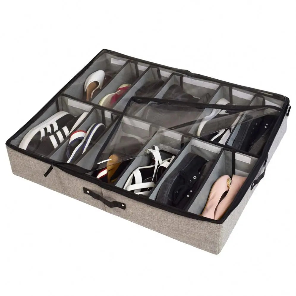 Sturdy and Breathable Materials Underbed Storage Bag Fabric Under the Bed Shoe Organizer Fits for Kids Men & Women Shoes