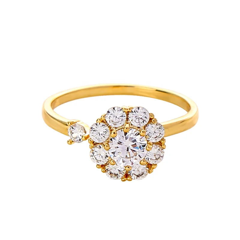 New Design Girls Women Ring Jewelry Gold Plated Custom Rotating Crystal Adjustable Fidget Anti Anxiety Spinning Ring