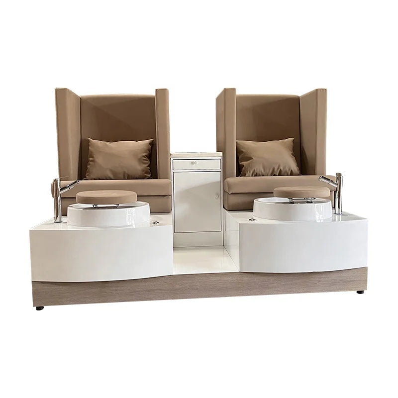 Luxury Modern Leather Pedicure Chair with Double Seats and Kneading Massager for Nail Salon Spa