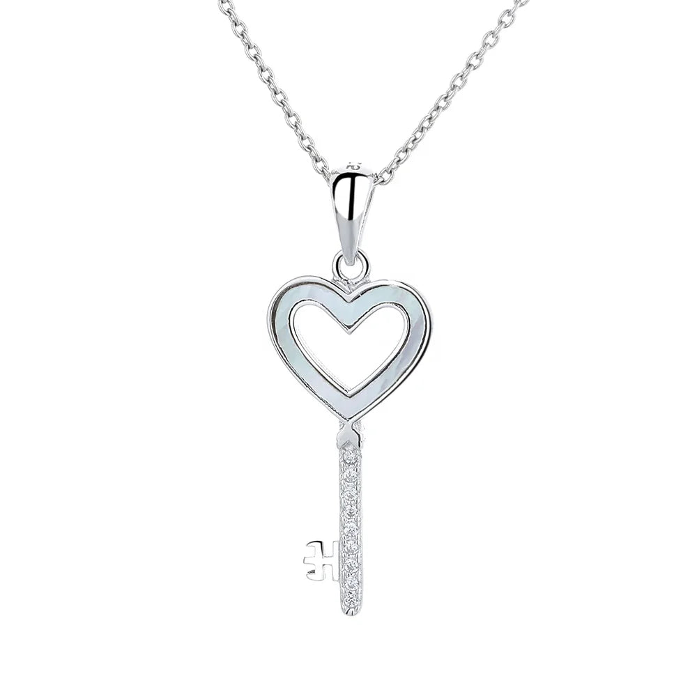 925 Silver Heart-shaped Necklace Key and Lock-up Necklace Girl Gift Pendant