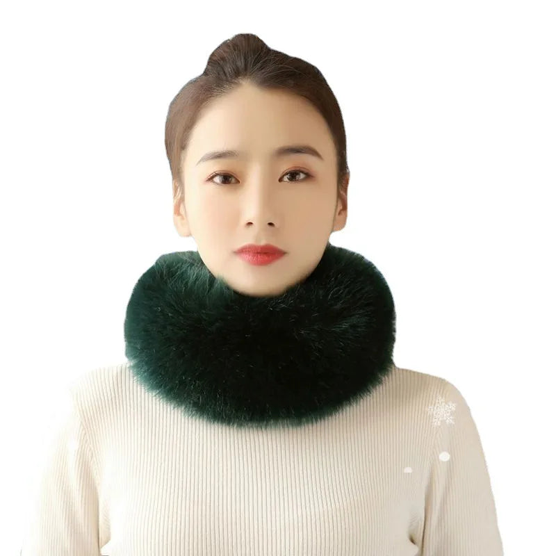 Winter Plain Solid False Collar Bib Women's Hair Scarf with Fur Trim Customizable Embroidery Warm Fox Hair