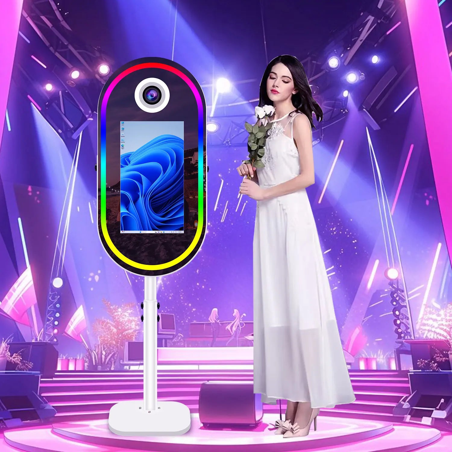 Fashionable Oval Magic Mirror Photo Booth With Built-In Fill Light Compatible With Camera Selfie Photobooth Machine for Wedding