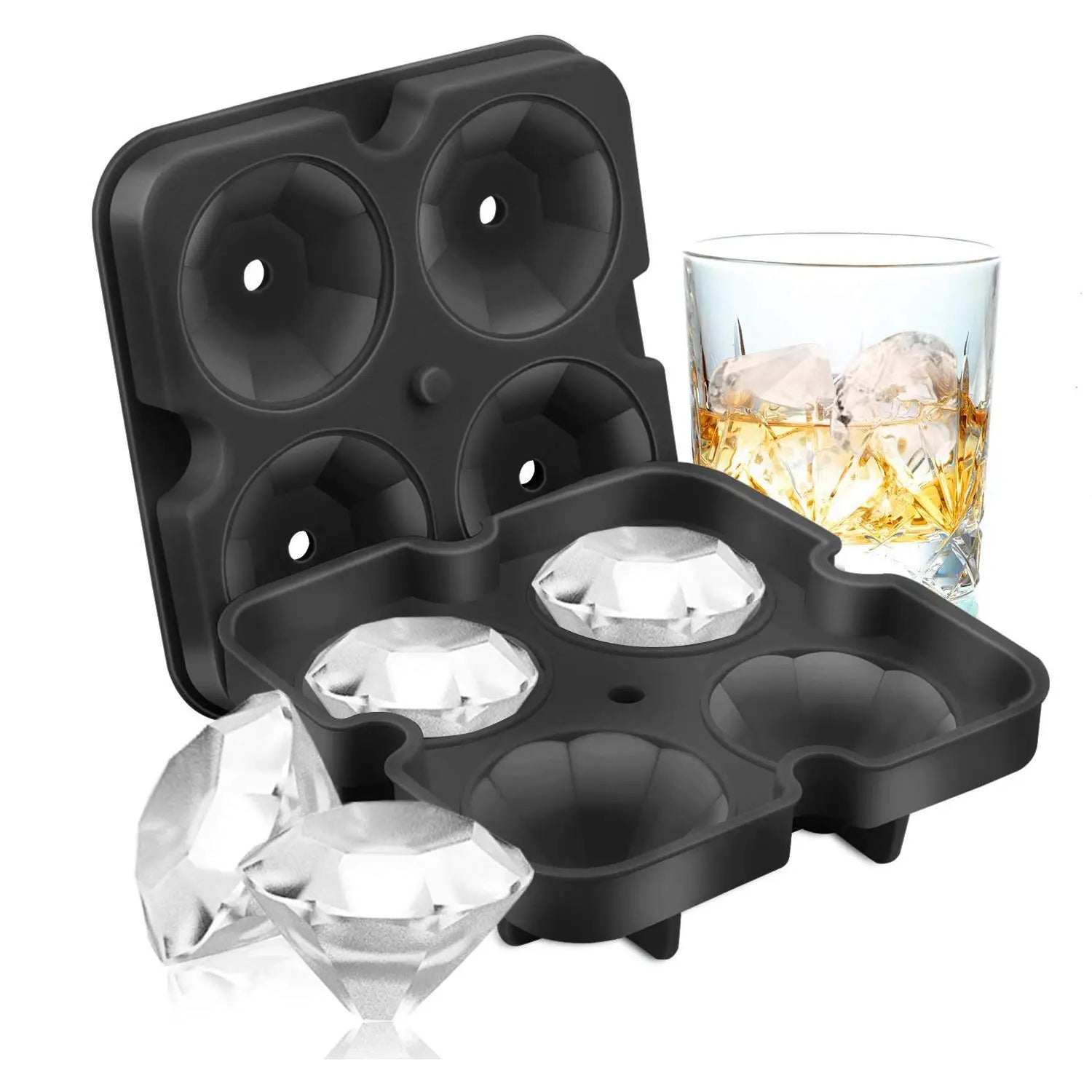 Diamond Eco-Friendly Silicone Ice Cube Tray-Food Grade 4-Cavity Mold BPA Free Flexible & Durable for Perfect Ice Cubes