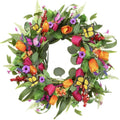 Artificial Spring Summer Wreath Front Door Tulips with Eucalyptus Leave Lavender Ferns Colorful Silk Flower Butterflies for Home