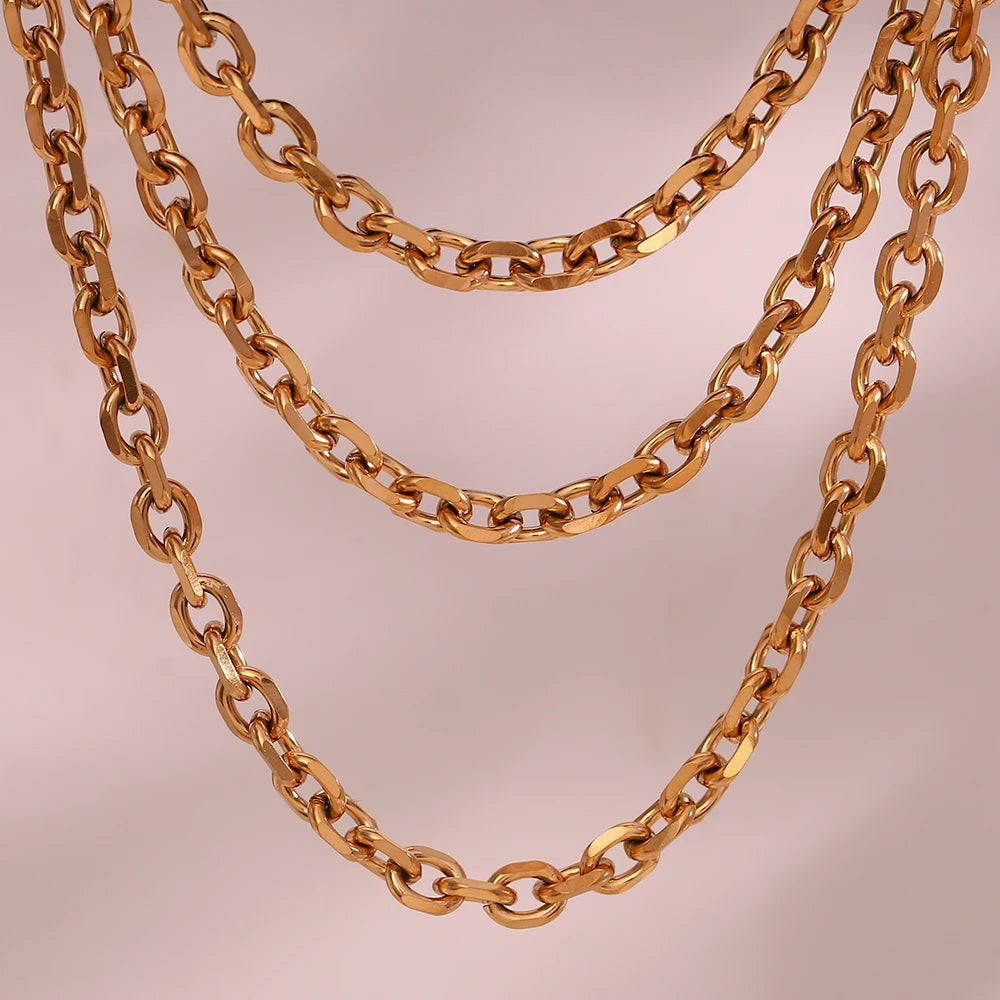 Dreamshow Chunky Cross Chain Necklace Jewelry Set PVD Gold Plated Stainless Steel Choker Fine Body Jewelry