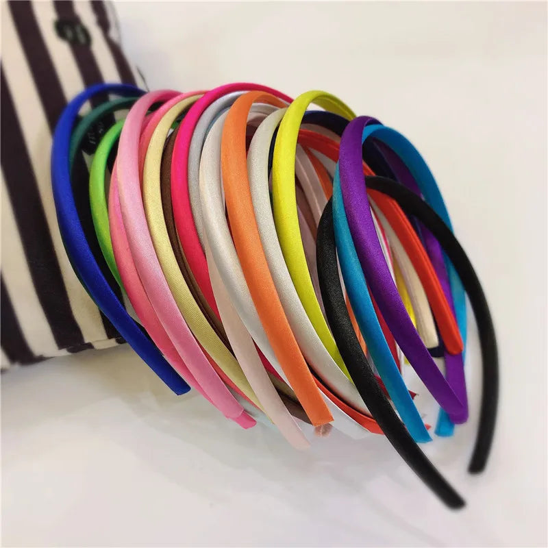 Narrow Slender 1cm Hairbands Wrapped Satin Fabric Headband DIY Custom Logo Hair Accessories