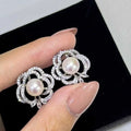 Hollow Out Camellia Stud Earrings with Bread-Shaped Pearls Gold Plated AAAAA Grade Jewelry for Women Romantic Design