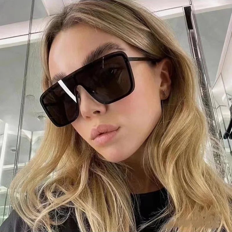 UNOC Oversized Sunglasses with High Quality Trendy Metal Studs Large Frame Square Shape Gold Gray Frame Colors for Men Women