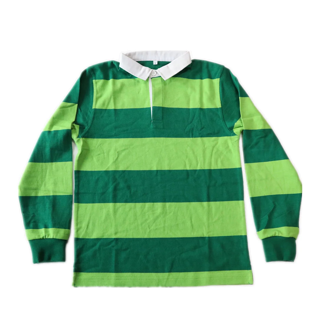 Custom Embroidered logo Striped Knitted Heavy 100% Cotton Rugby Style Button Polo Shirts for Men