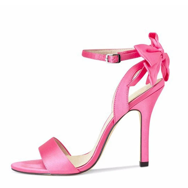 2024 10 cm Comfortable Light Weight Cushioned Women Summer High Top Stiletto Satin Back Bow Party Sandals Height Increasing