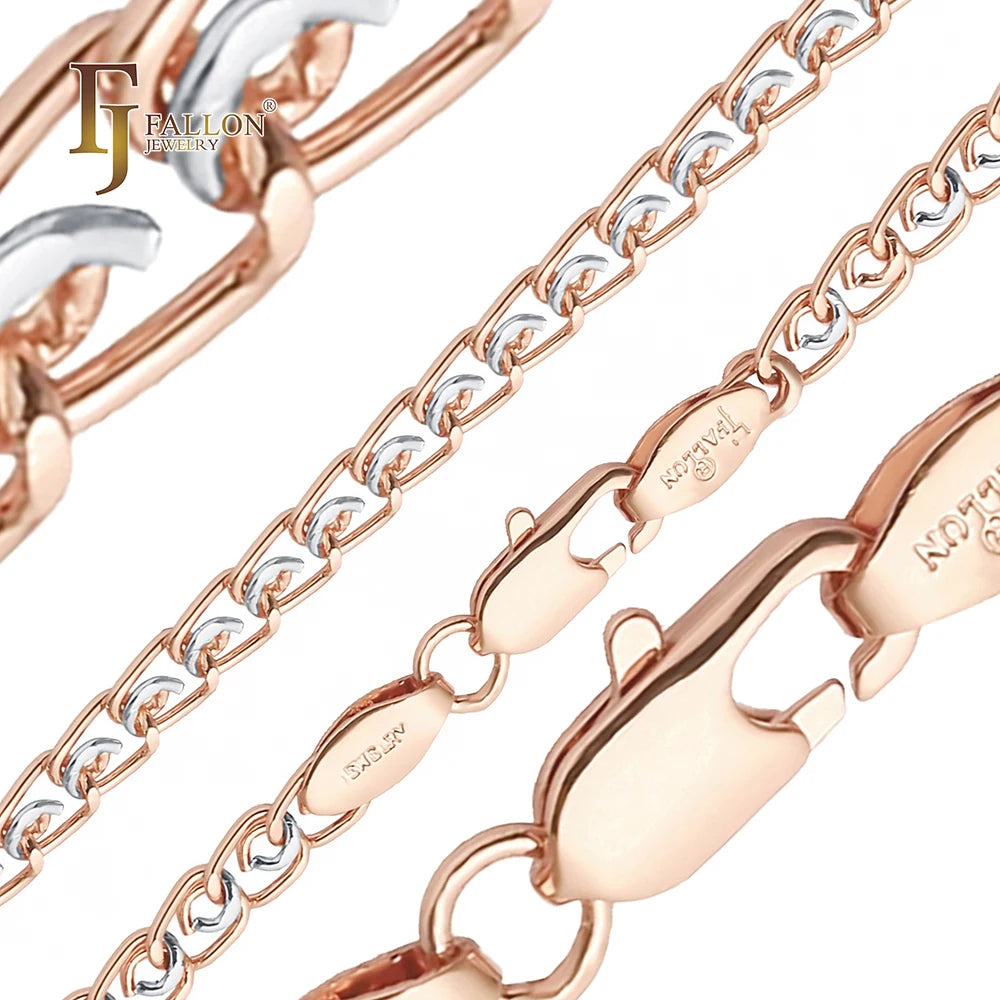 2.8mm+ FJ Fallon Fashion Jewelry Weaving love Cable Link Jdg Chains Plated in Rose Gold Two Tone Brass Based